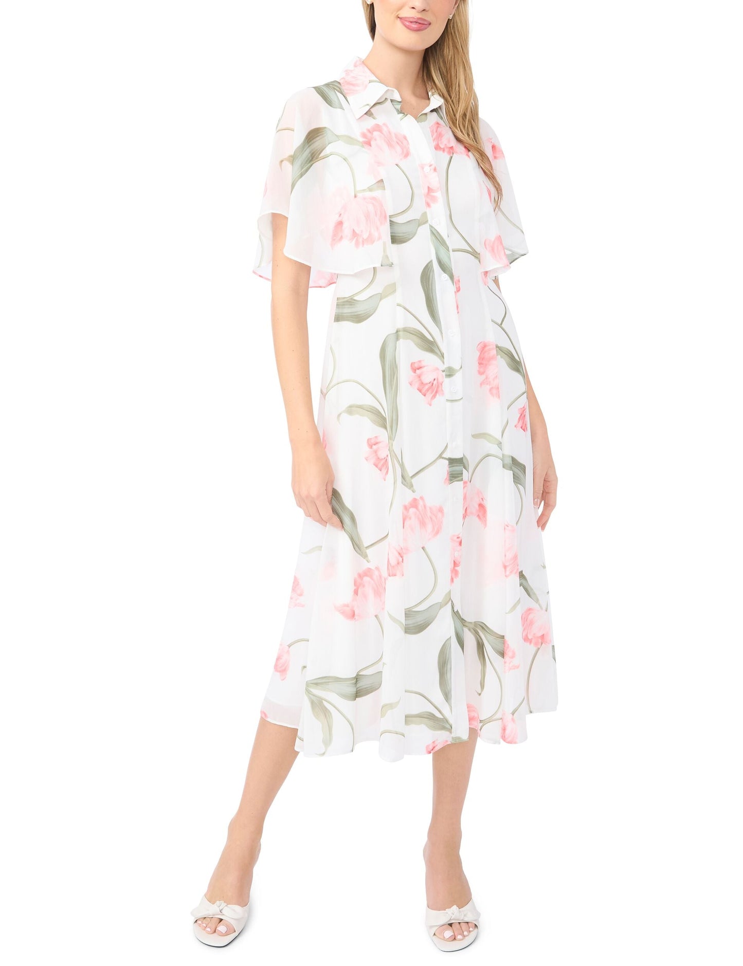 Ted Baker MIRIAM Floral Flutter Sleeve Midi Dress WHITE