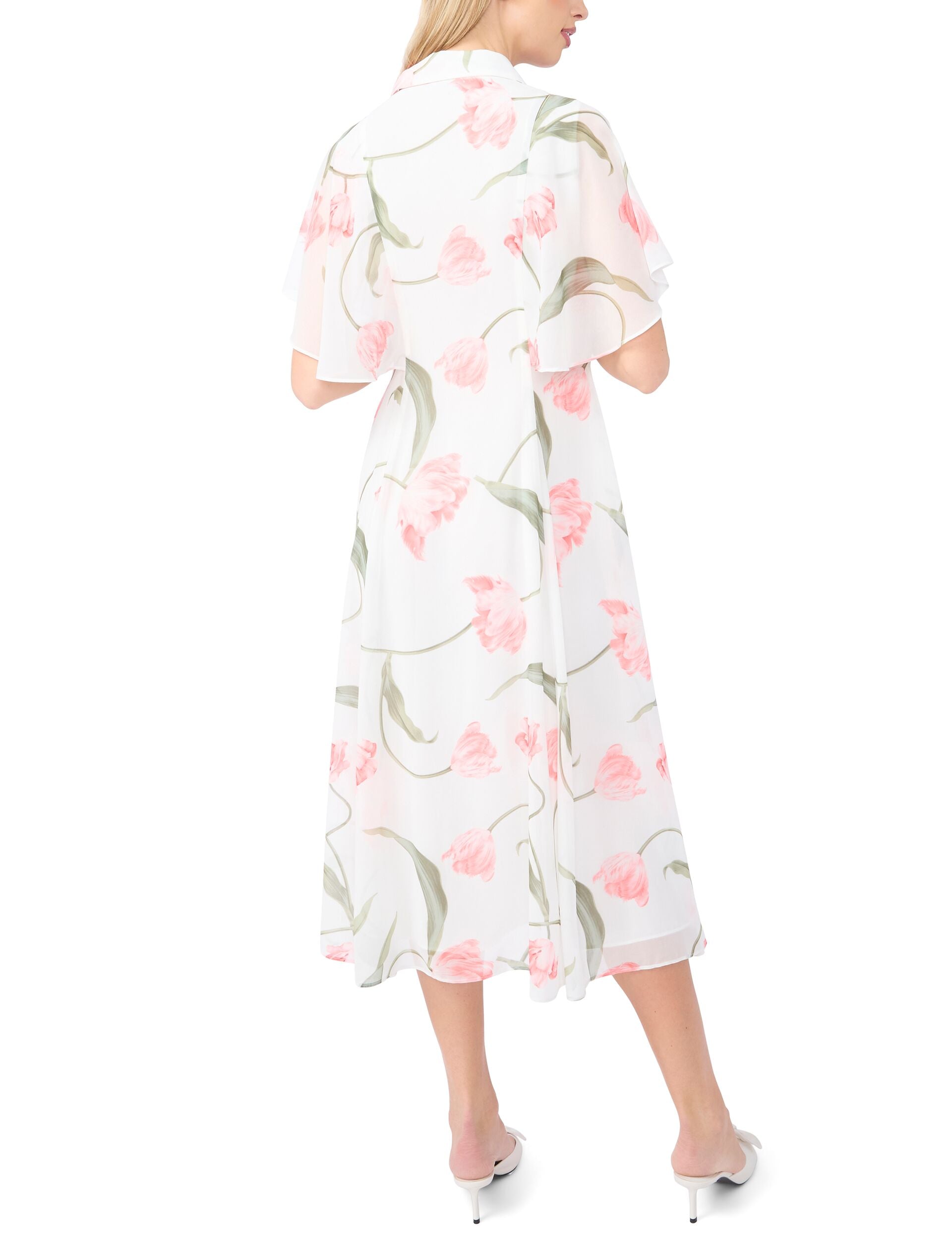 Ted Baker MIRIAM Floral Flutter Sleeve Midi Dress WHITE
