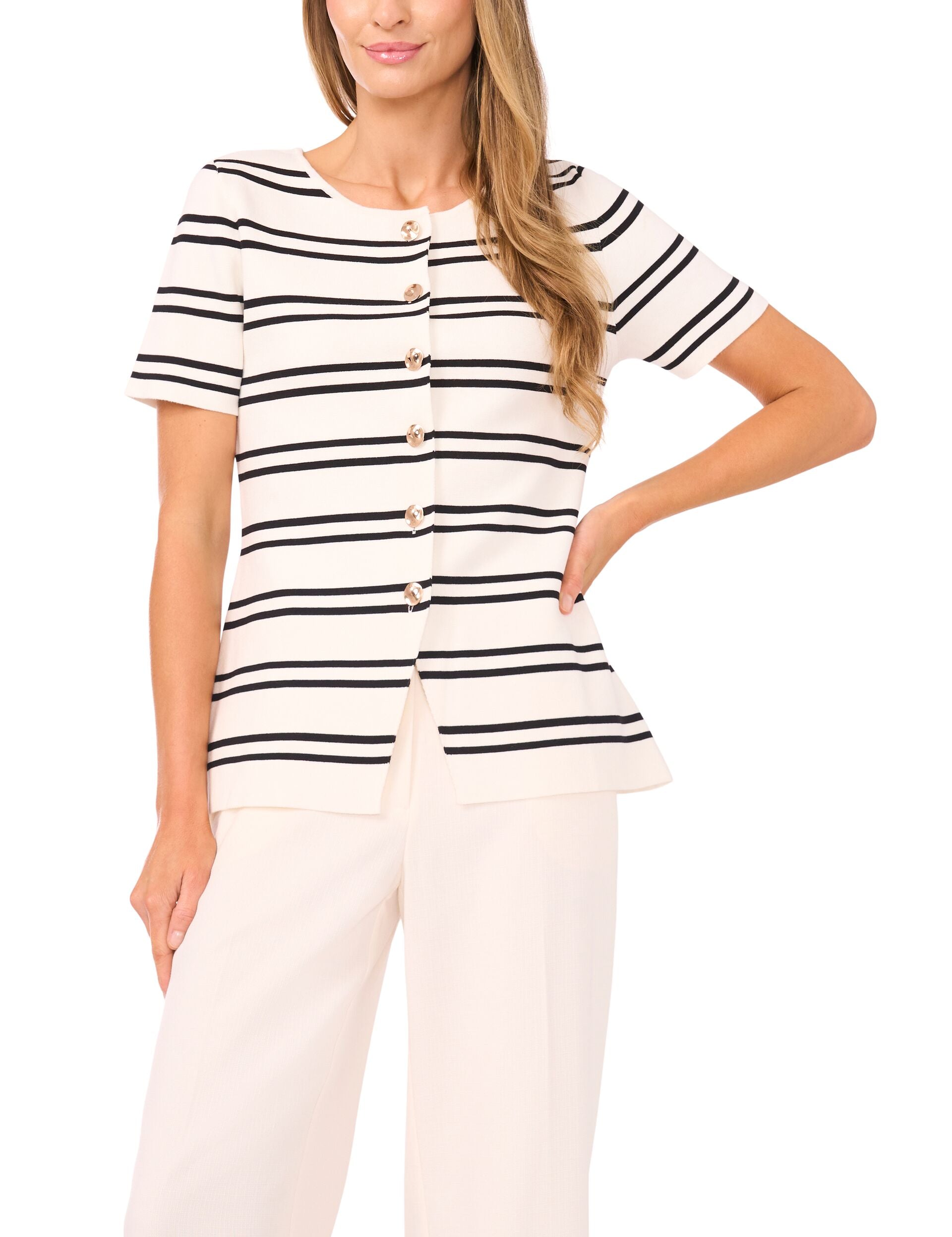 Ted Baker GAIL - Short Sleeve Stripe Peplum Button Down IVORY