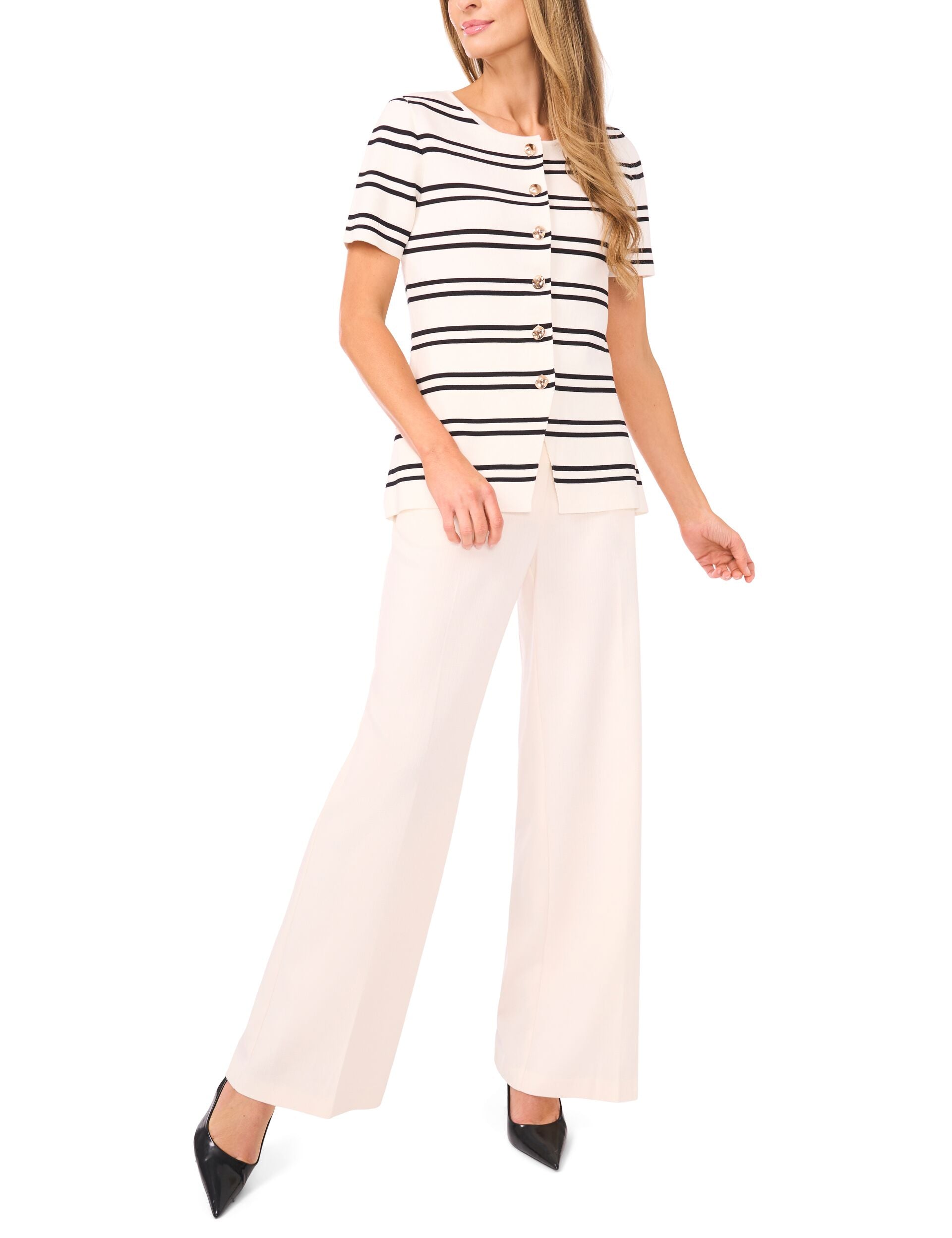 Ted Baker GAIL - Short Sleeve Stripe Peplum Button Down IVORY