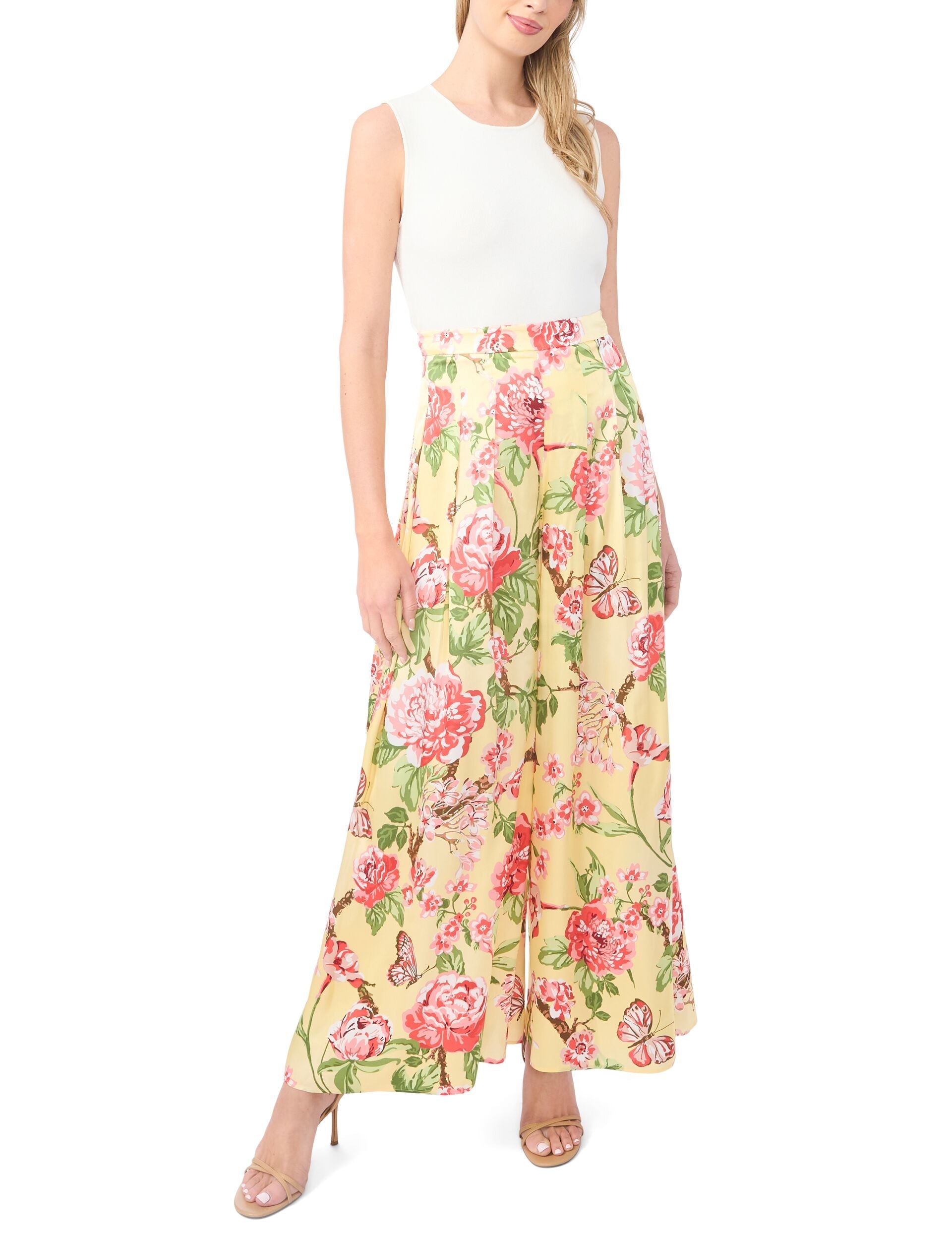 Ted Baker EVELYN Floral Pleated Wide Leg Pants LIGHT YELLOW