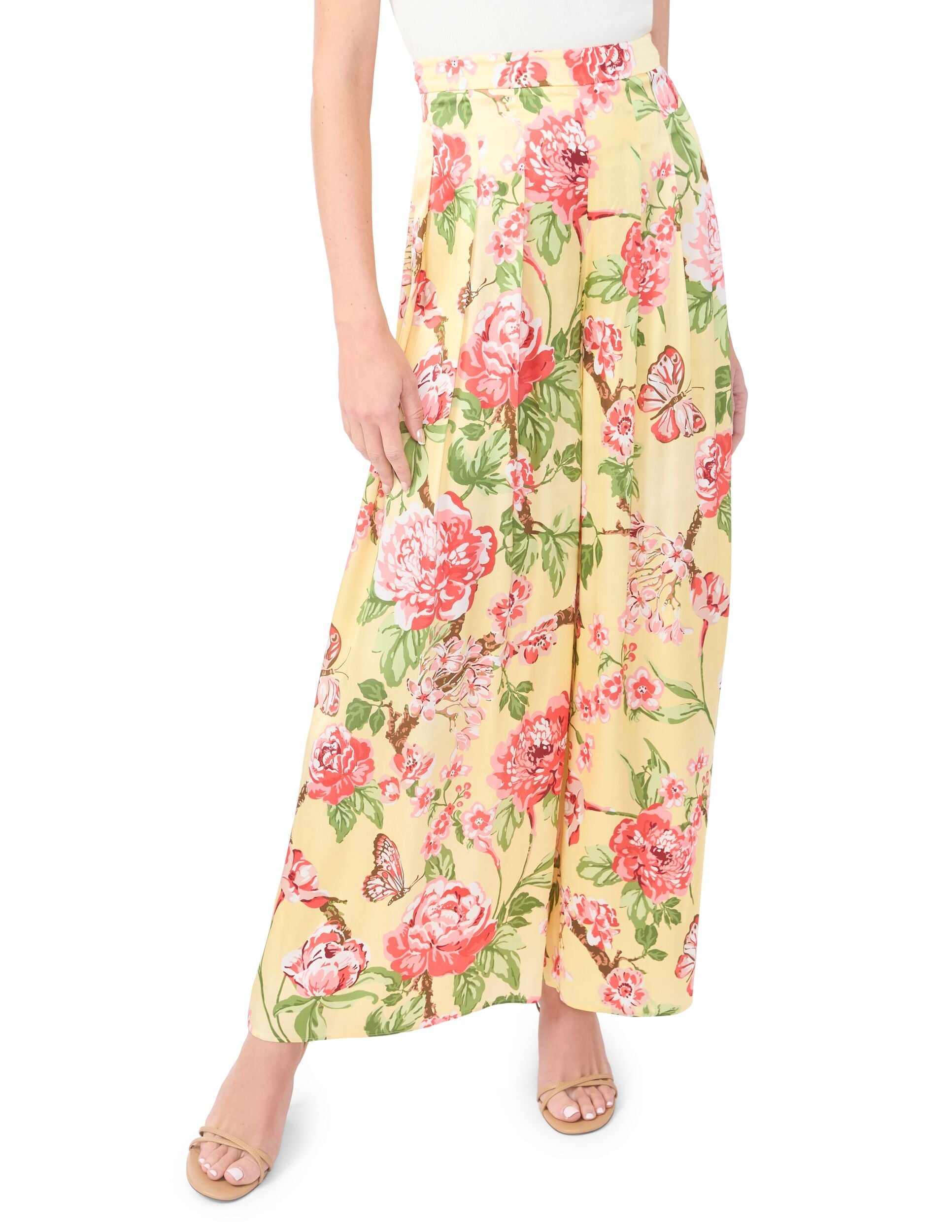 Ted Baker EVELYN Floral Pleated Wide Leg Pants LIGHT YELLOW