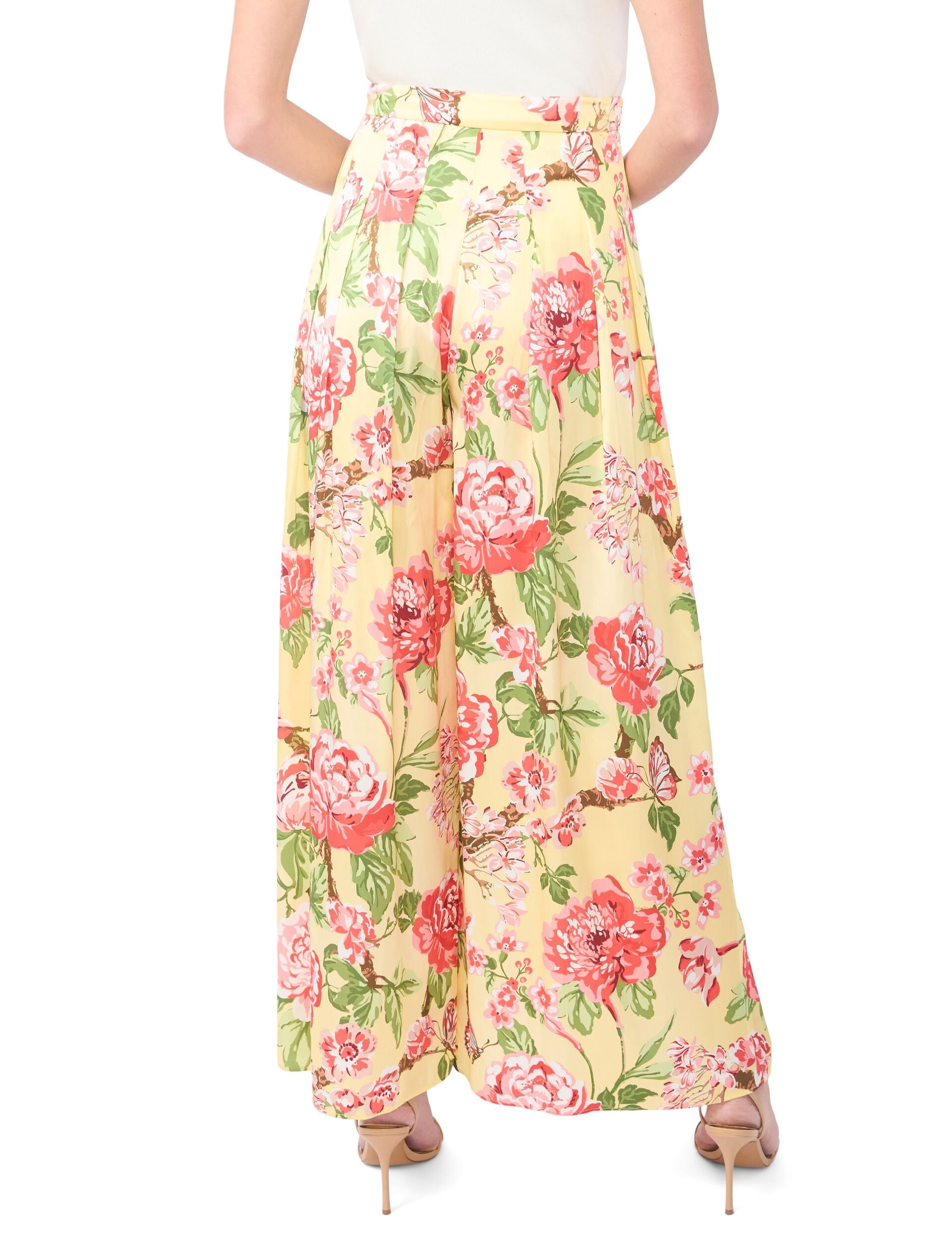 Ted Baker EVELYN Floral Pleated Wide Leg Pants LIGHT YELLOW