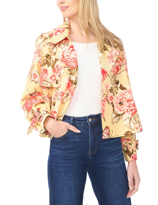 Ted Baker LEAH Floral Print Short Trench Jacket LIGHT YELLOW