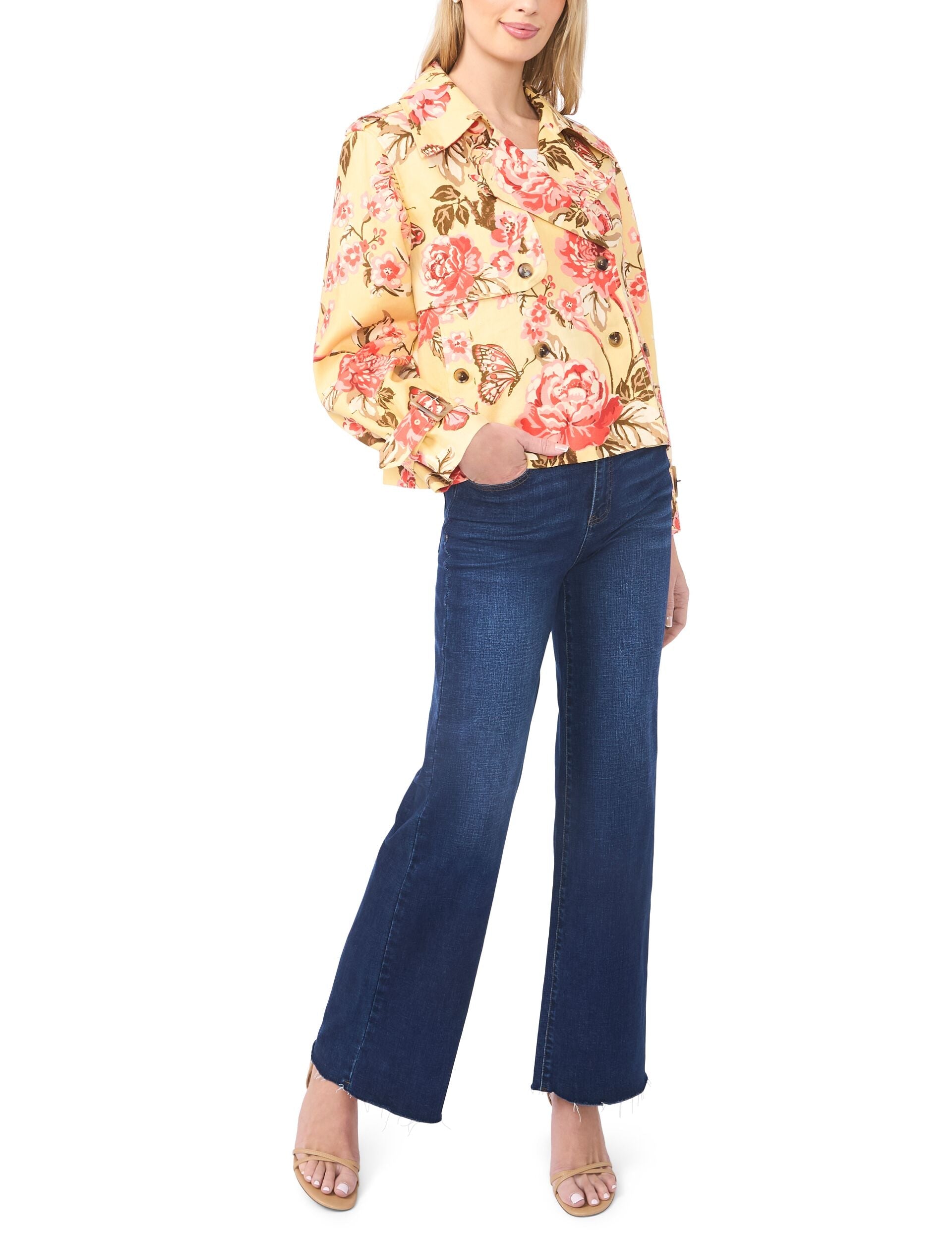Ted Baker LEAH Floral Print Short Trench Jacket LIGHT YELLOW