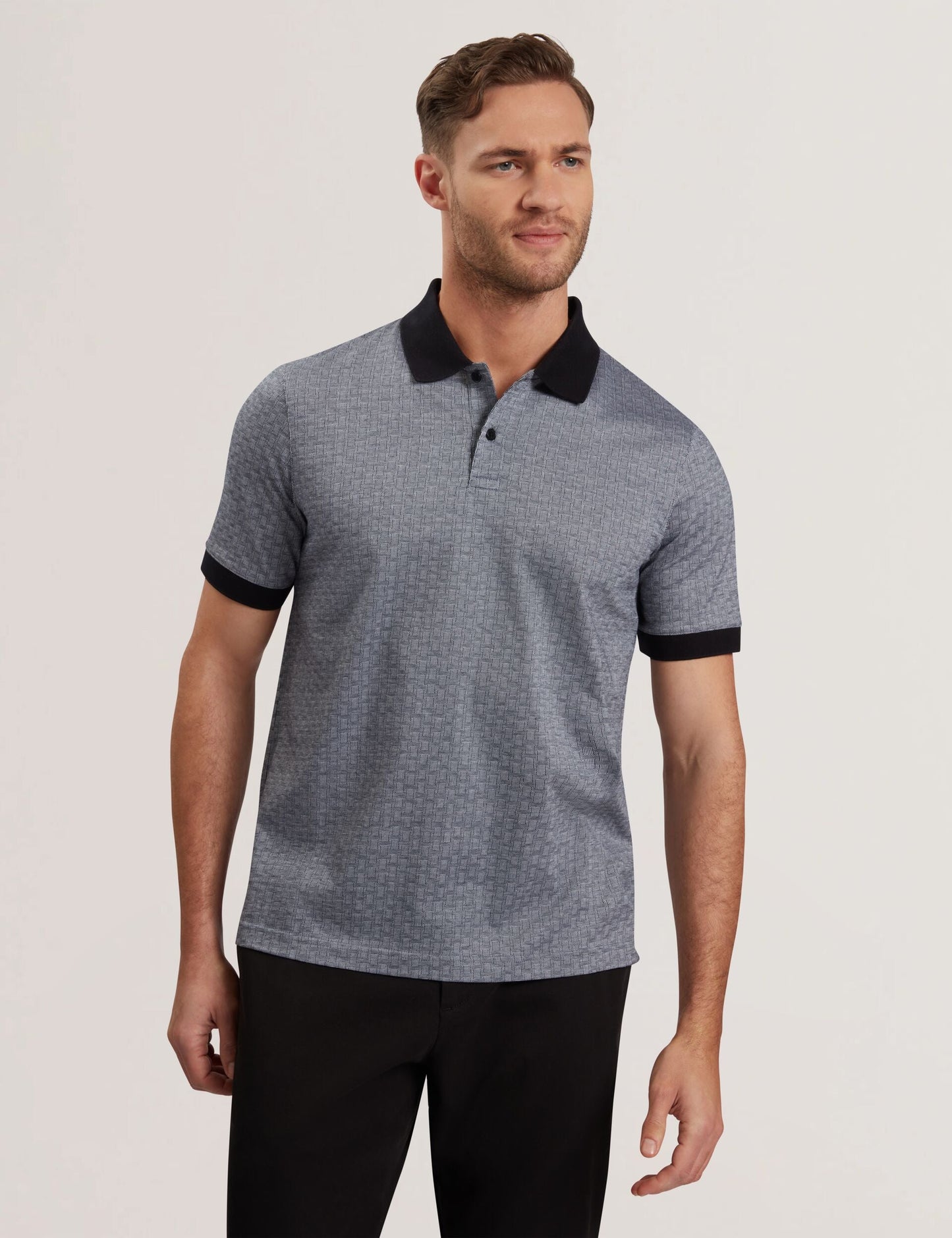 Ted Baker AUGUSO - Textured Jacquard Cotton Polo Shirt NAVY