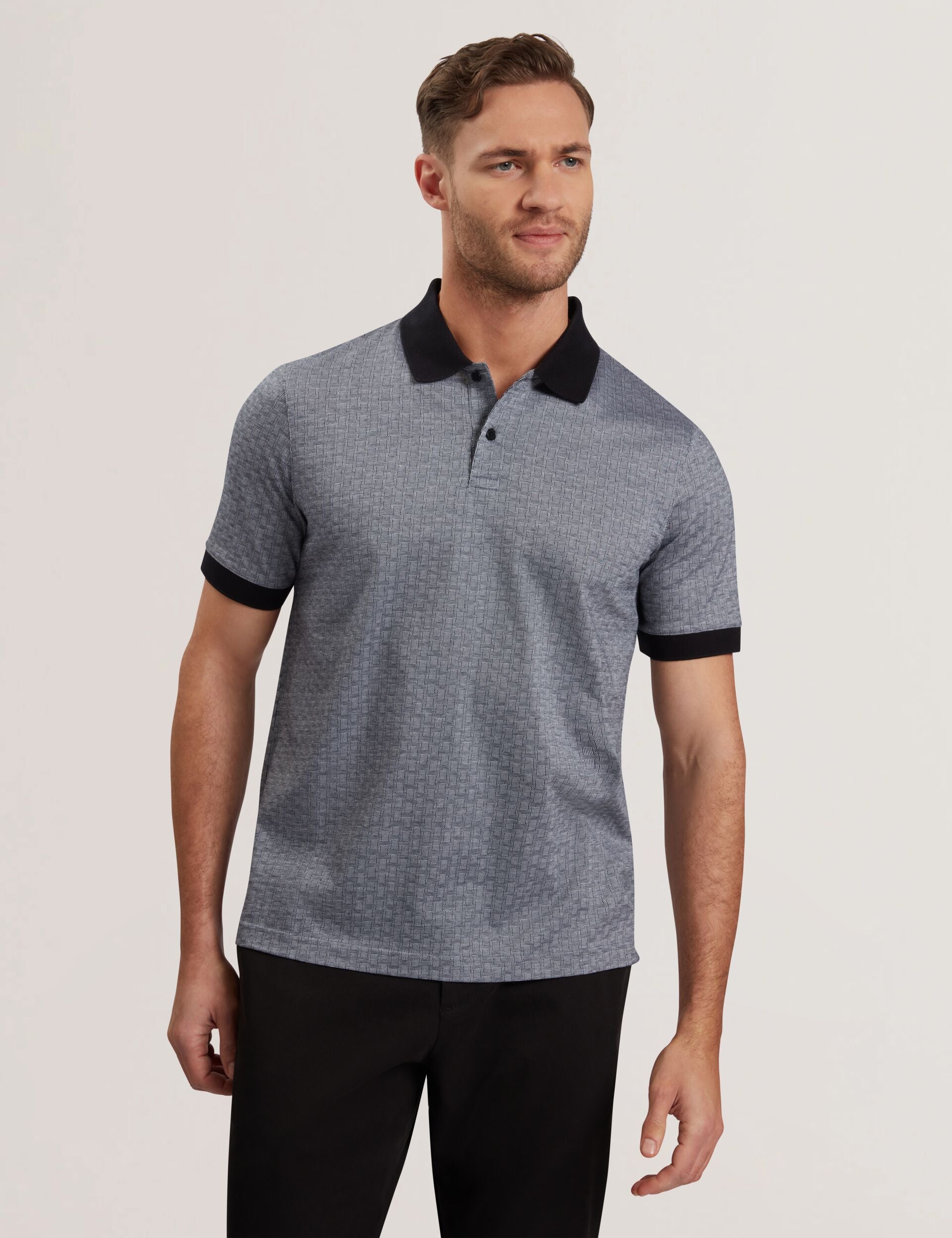 Ted Baker AUGUSO - Textured Jacquard Cotton Polo Shirt NAVY