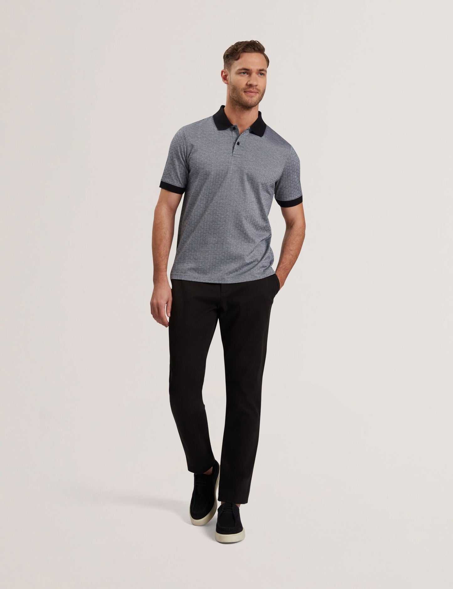 Ted Baker AUGUSO - Textured Jacquard Cotton Polo Shirt NAVY