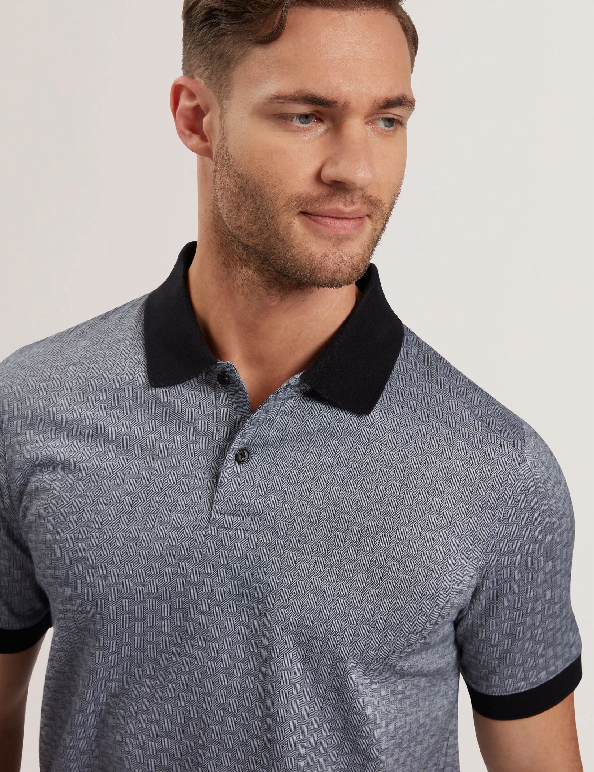 Ted Baker AUGUSO - Textured Jacquard Cotton Polo Shirt NAVY