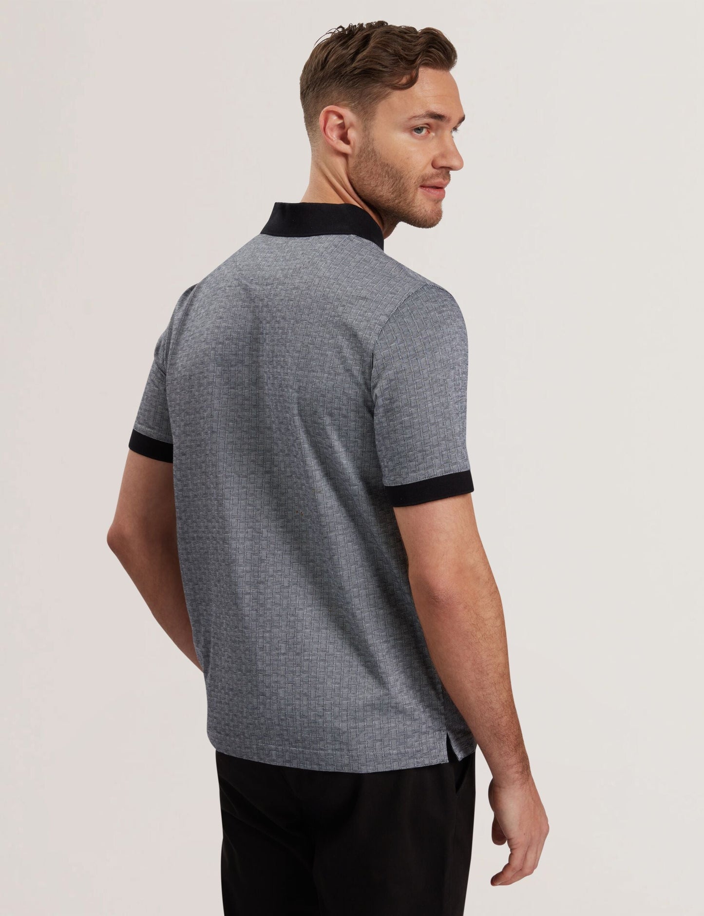 Ted Baker AUGUSO - Textured Jacquard Cotton Polo Shirt NAVY