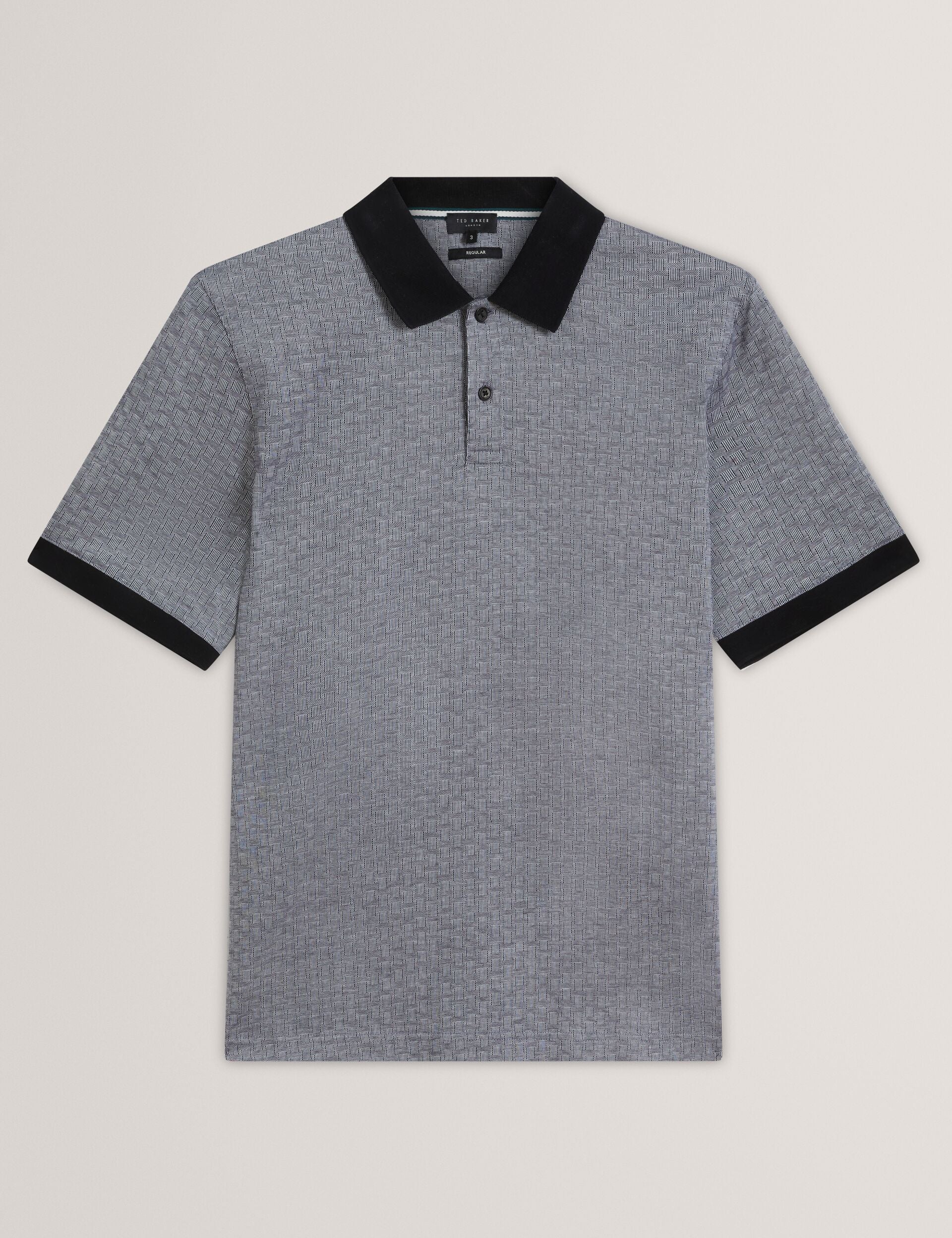 Ted Baker AUGUSO - Textured Jacquard Cotton Polo Shirt NAVY