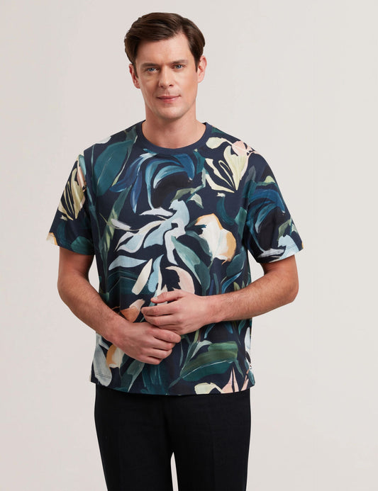 Ted Baker ALMOI - Abstract Floral Print Pure Cotton T-Shirt BLACK