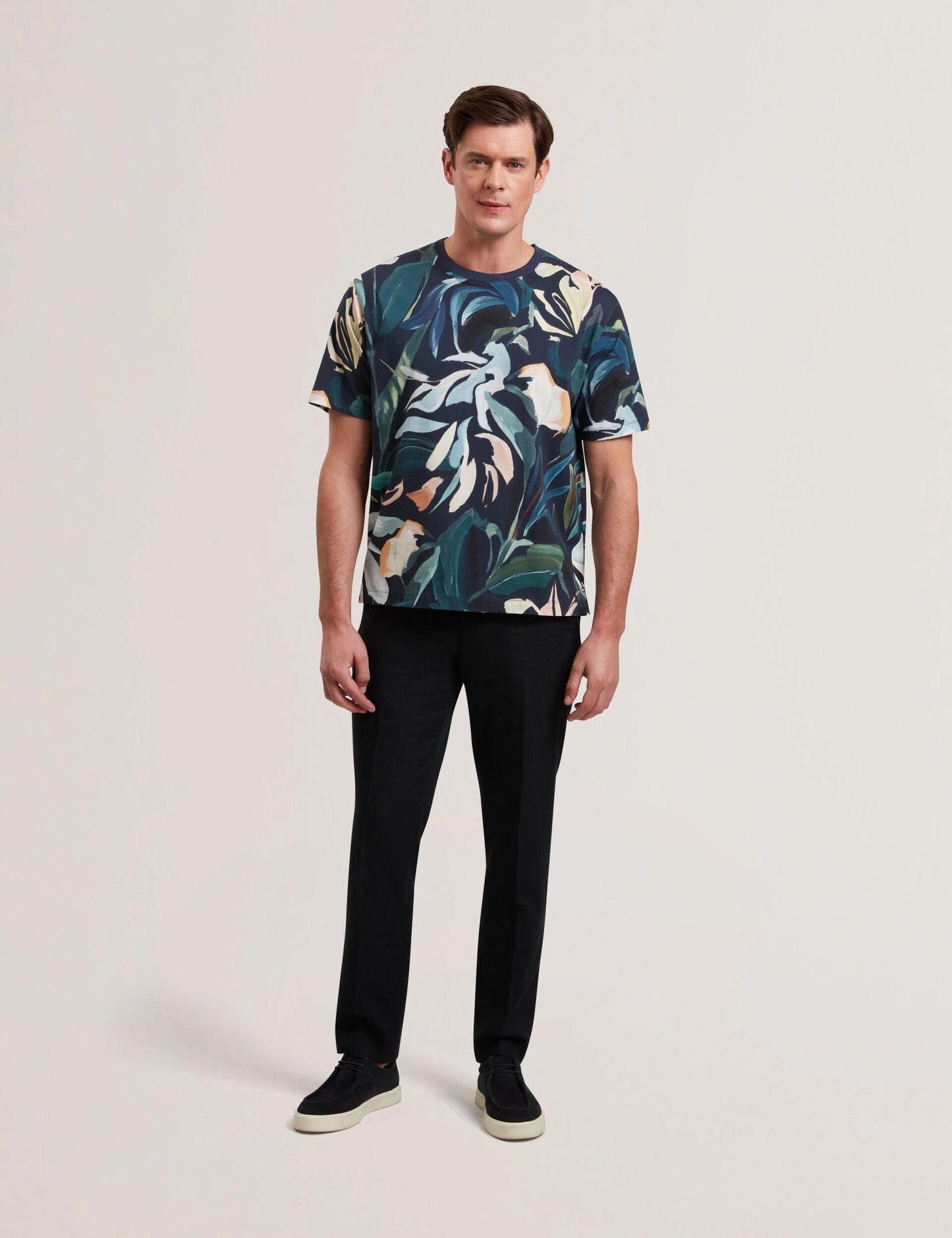 Ted Baker ALMOI - Abstract Floral Print Pure Cotton T-Shirt BLACK