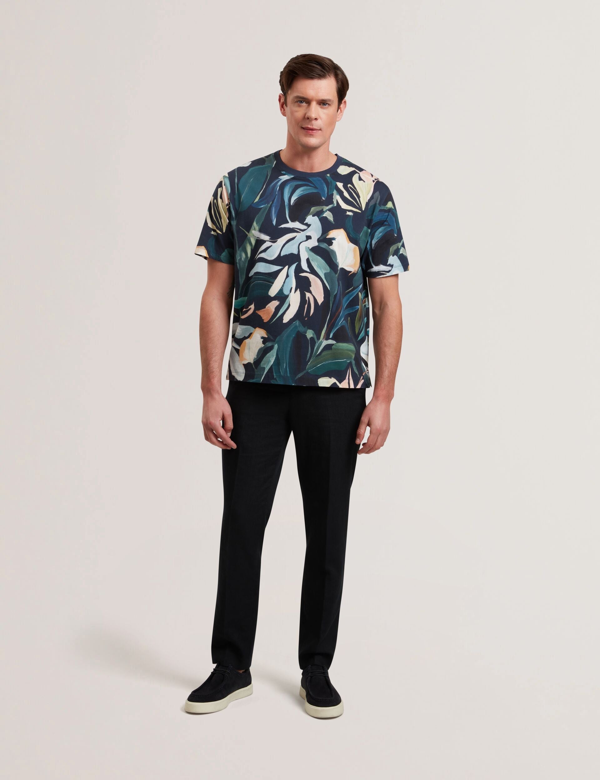 Ted Baker ALMOI - Abstract Floral Print Pure Cotton T-Shirt BLACK