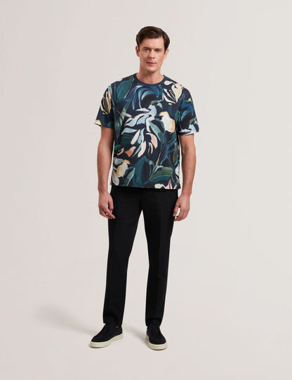 Ted Baker ALMOI - Abstract Floral Print Pure Cotton T-Shirt BLACK