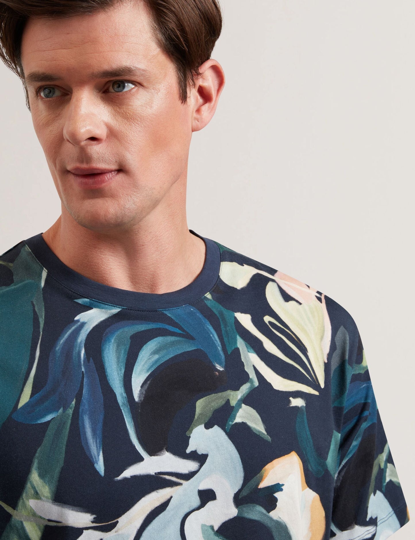 Ted Baker ALMOI - Abstract Floral Print Pure Cotton T-Shirt BLACK