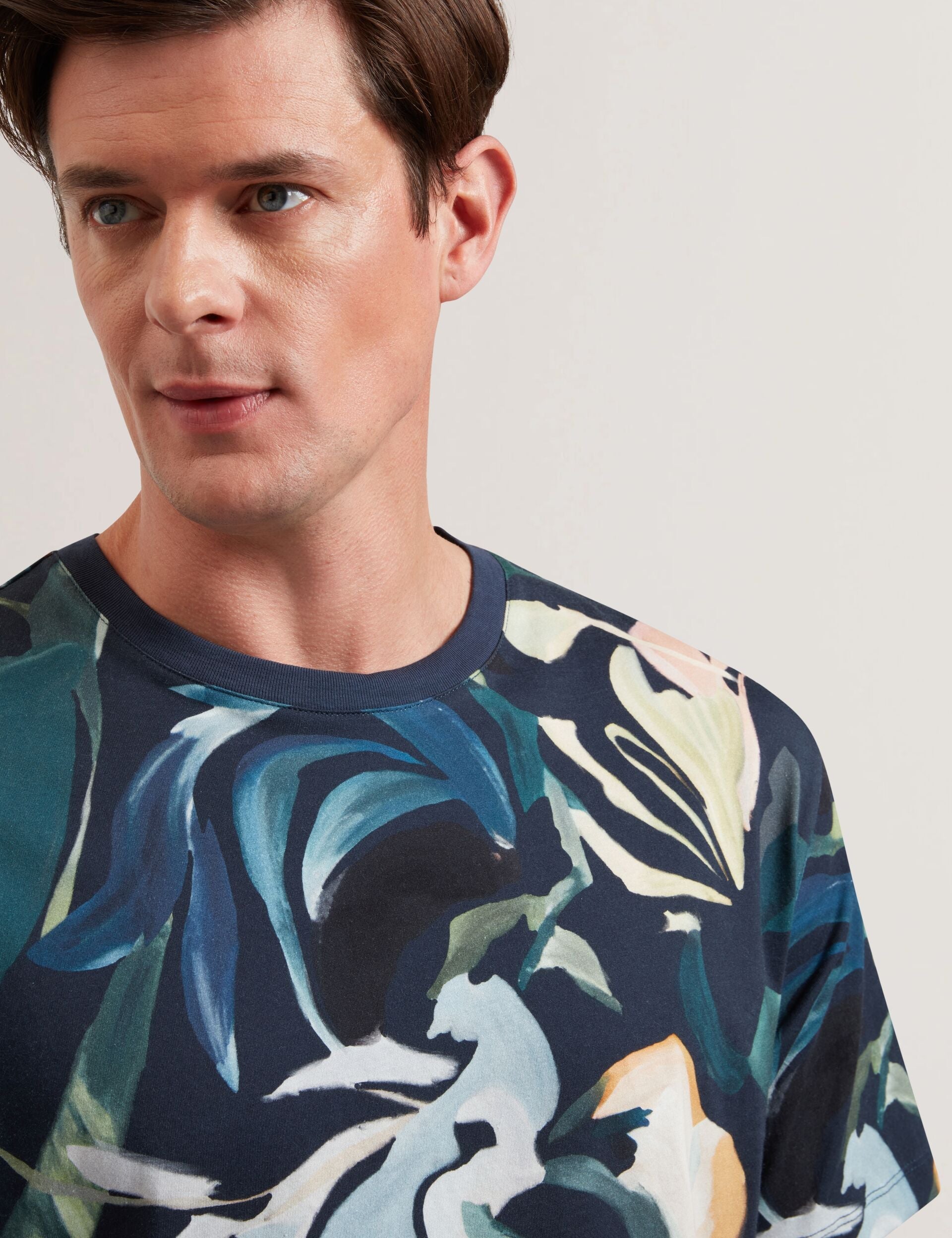 Ted Baker ALMOI - Abstract Floral Print Pure Cotton T-Shirt BLACK