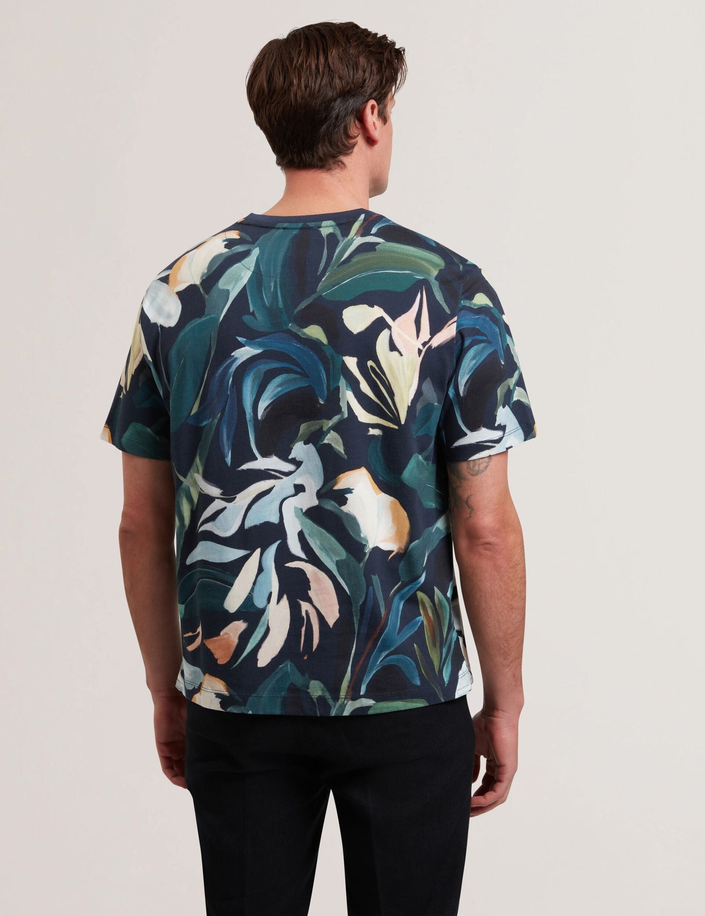 Ted Baker ALMOI - Abstract Floral Print Pure Cotton T-Shirt BLACK