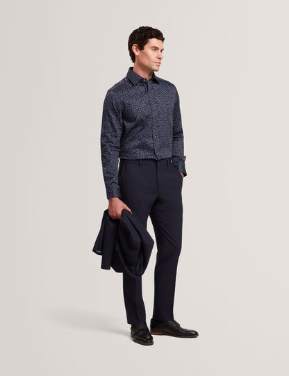 Ted Baker BLOCKLY - Mini Leaf Print Long Sleeve Cotton Shirt NAVY