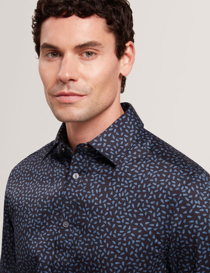 Ted Baker BLOCKLY - Mini Leaf Print Long Sleeve Cotton Shirt NAVY