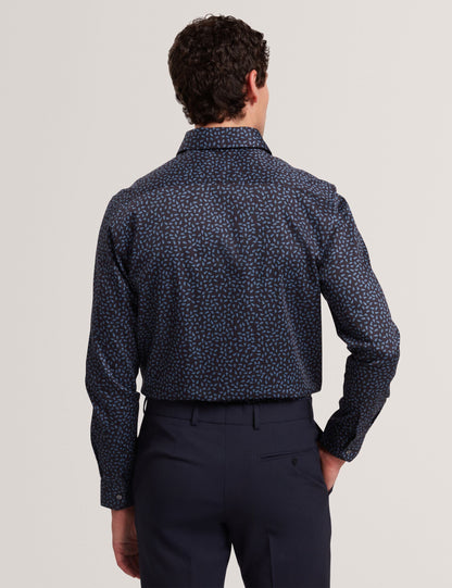 Ted Baker BLOCKLY - Mini Leaf Print Long Sleeve Cotton Shirt NAVY