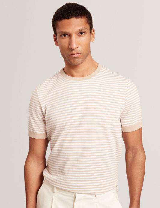 Ted Baker OURME - Classic Stripe Cotton Crew Neck T-Shirt TAUPE