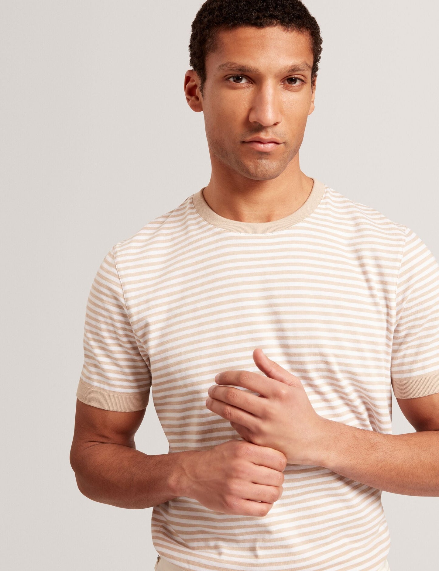 Ted Baker OURME - Classic Stripe Cotton Crew Neck T-Shirt TAUPE