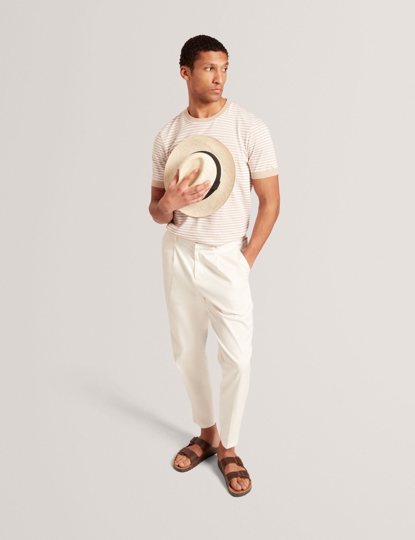 Ted Baker OURME - Classic Stripe Cotton Crew Neck T-Shirt TAUPE