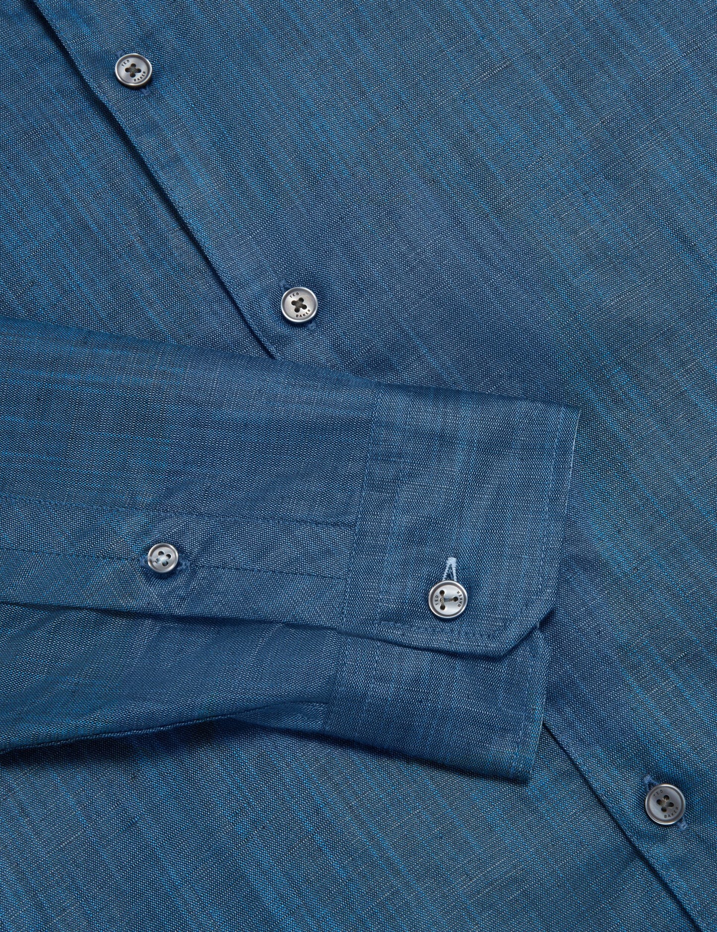 Ted Baker ROMEOS - Blue Regular Fit Cotton Linen Long Sleeve Shirt NAVY