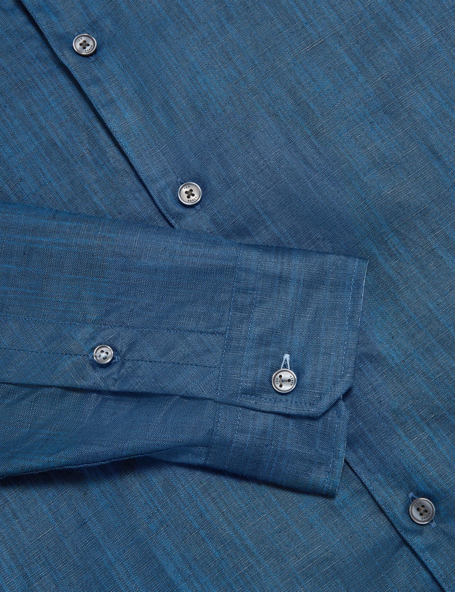 Ted Baker ROMEOS - Blue Regular Fit Cotton Linen Long Sleeve Shirt NAVY