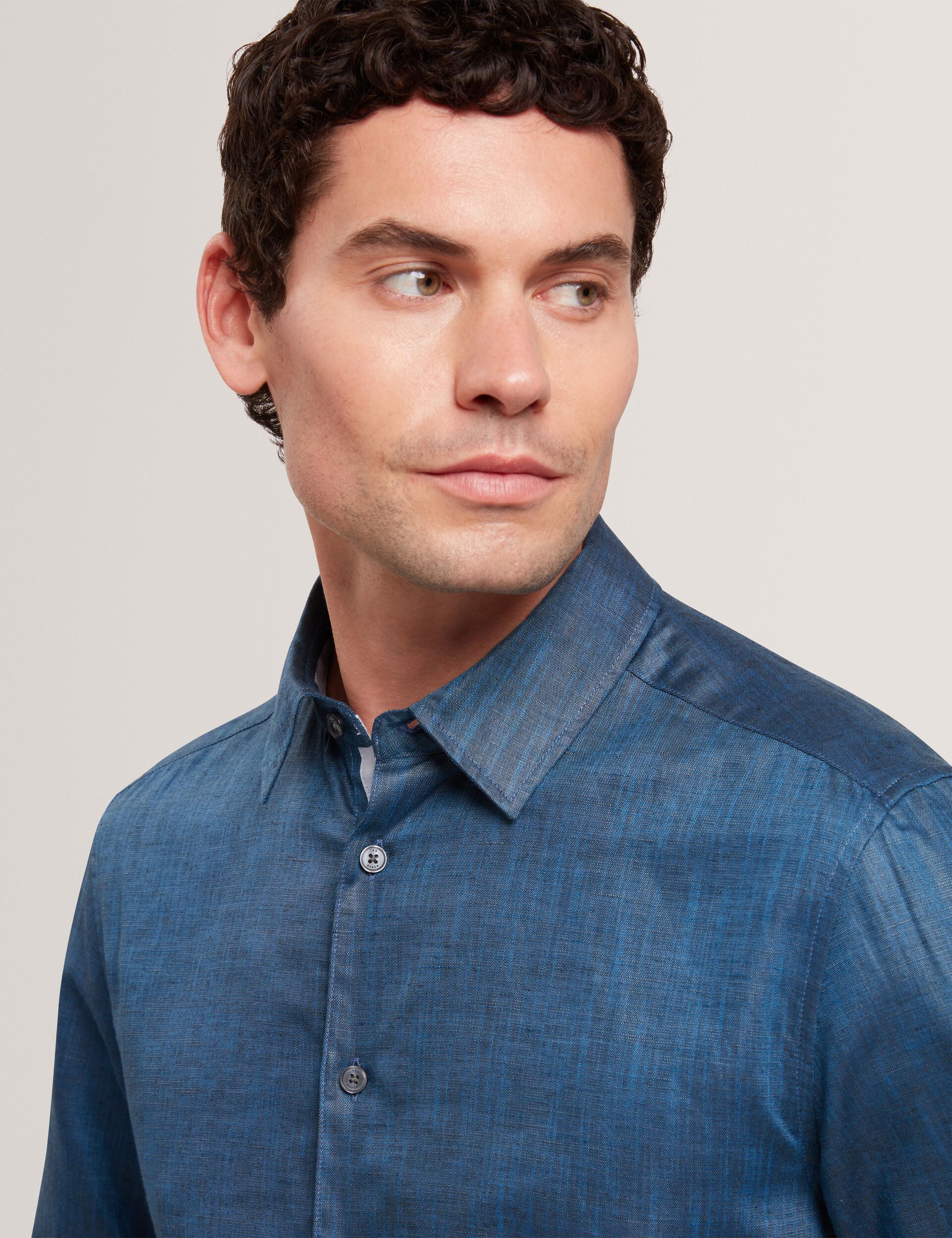 Ted Baker ROMEOS - Blue Regular Fit Cotton Linen Long Sleeve Shirt NAVY