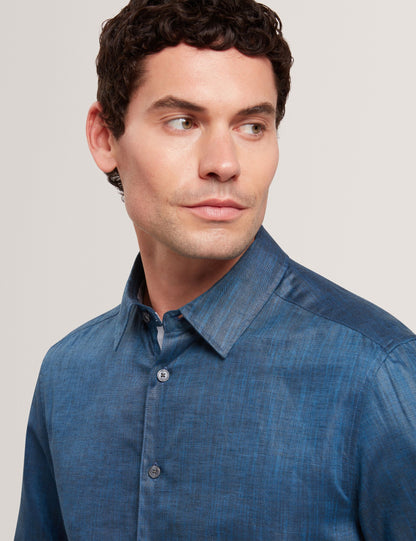 Ted Baker ROMEOS - Blue Regular Fit Cotton Linen Long Sleeve Shirt NAVY