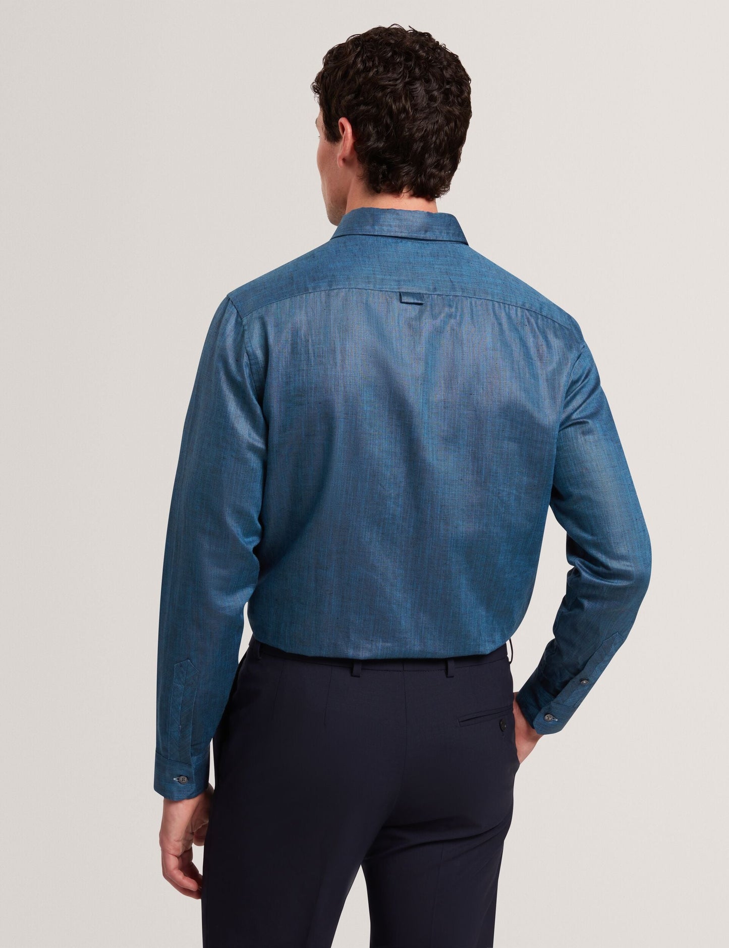 Ted Baker ROMEOS - Blue Regular Fit Cotton Linen Long Sleeve Shirt NAVY
