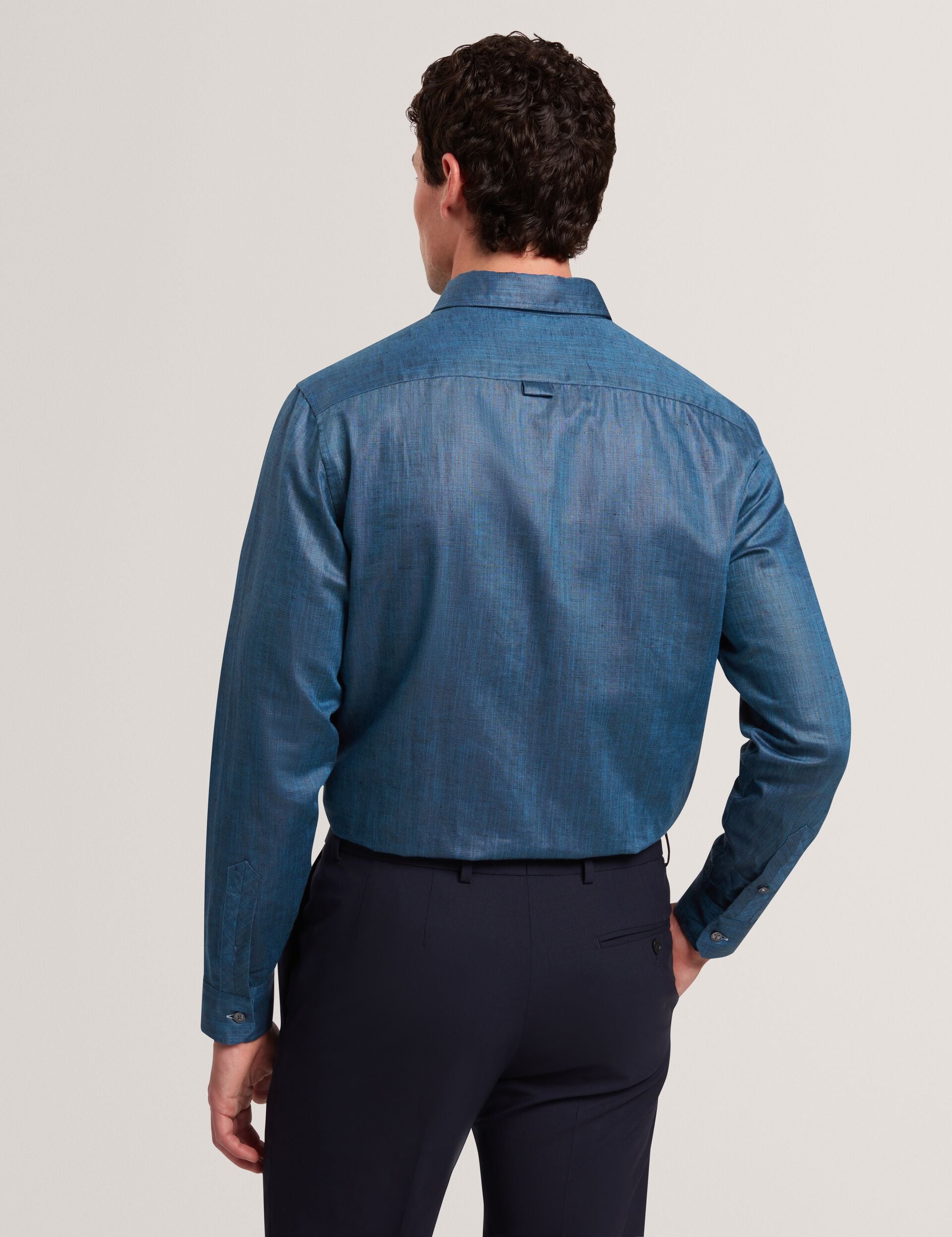 Ted Baker ROMEOS - Blue Regular Fit Cotton Linen Long Sleeve Shirt NAVY