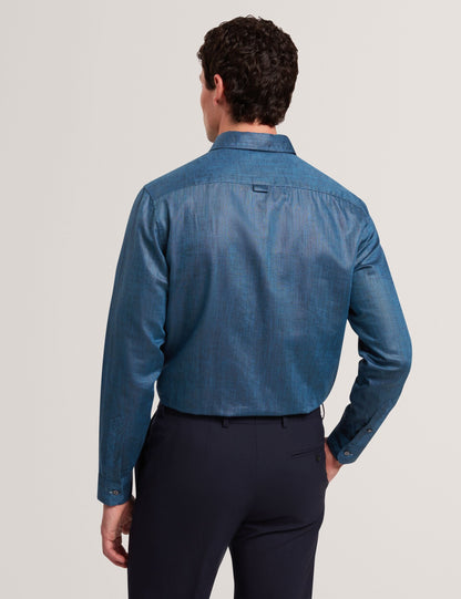 Ted Baker ROMEOS - Blue Regular Fit Cotton Linen Long Sleeve Shirt NAVY