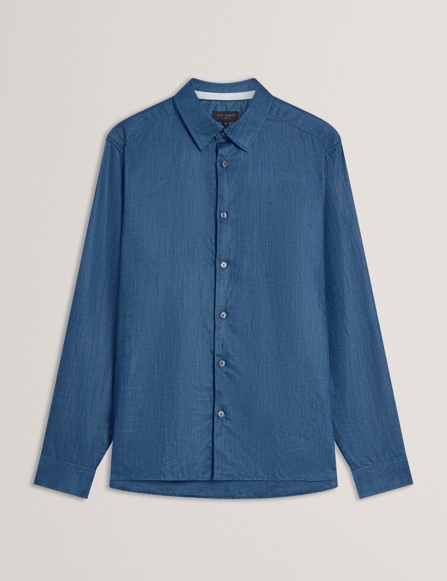 Ted Baker ROMEOS - Blue Regular Fit Cotton Linen Long Sleeve Shirt NAVY