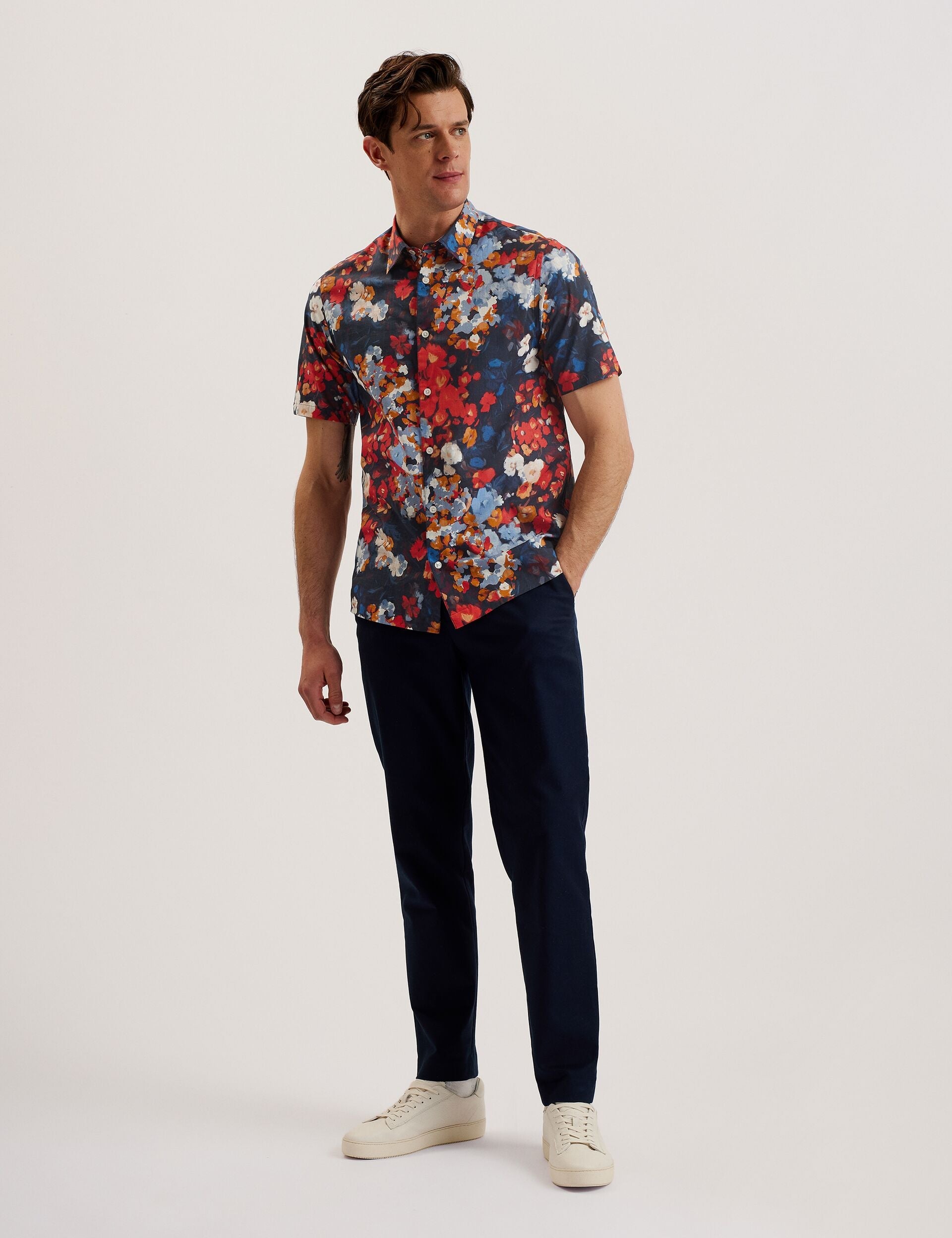 Ted Baker PIERRES - Short Sleeve Camo Floral Shirt DARK BLUE