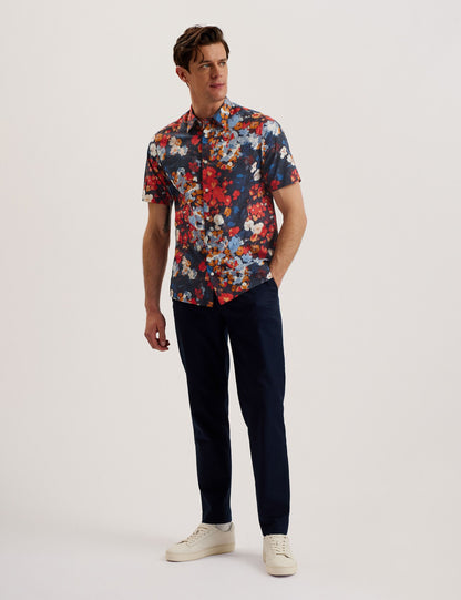 Ted Baker PIERRES - Short Sleeve Camo Floral Shirt DARK BLUE