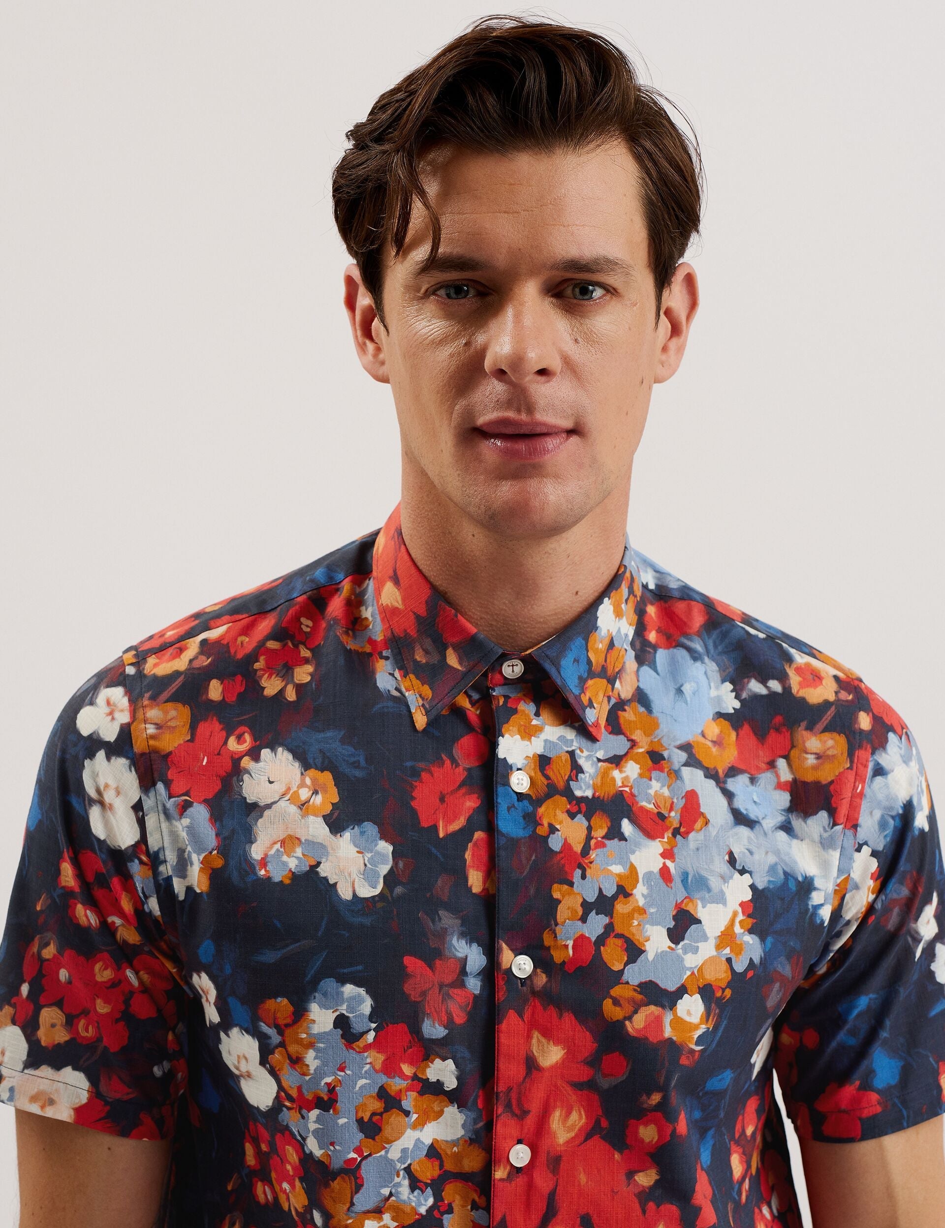 Ted Baker PIERRES - Short Sleeve Camo Floral Shirt DARK BLUE