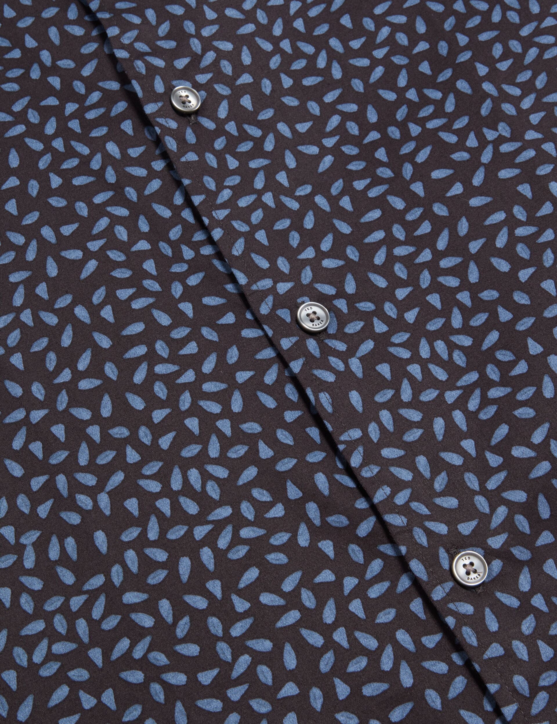 Ted Baker CAMPDEN - Mini Leaf Print Short Sleeve Cotton Shirt NAVY