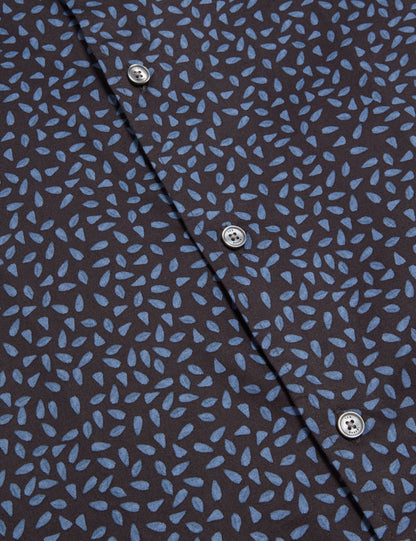 Ted Baker CAMPDEN - Mini Leaf Print Short Sleeve Cotton Shirt NAVY