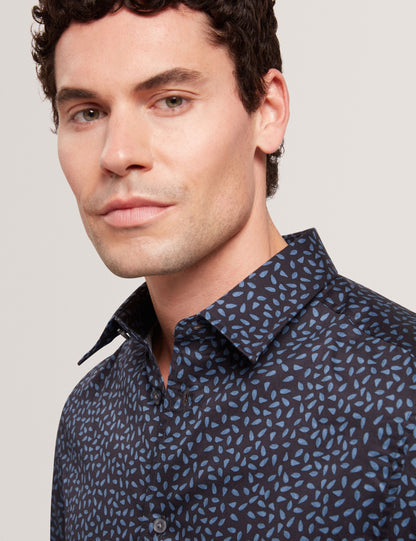 Ted Baker CAMPDEN - Mini Leaf Print Short Sleeve Cotton Shirt NAVY
