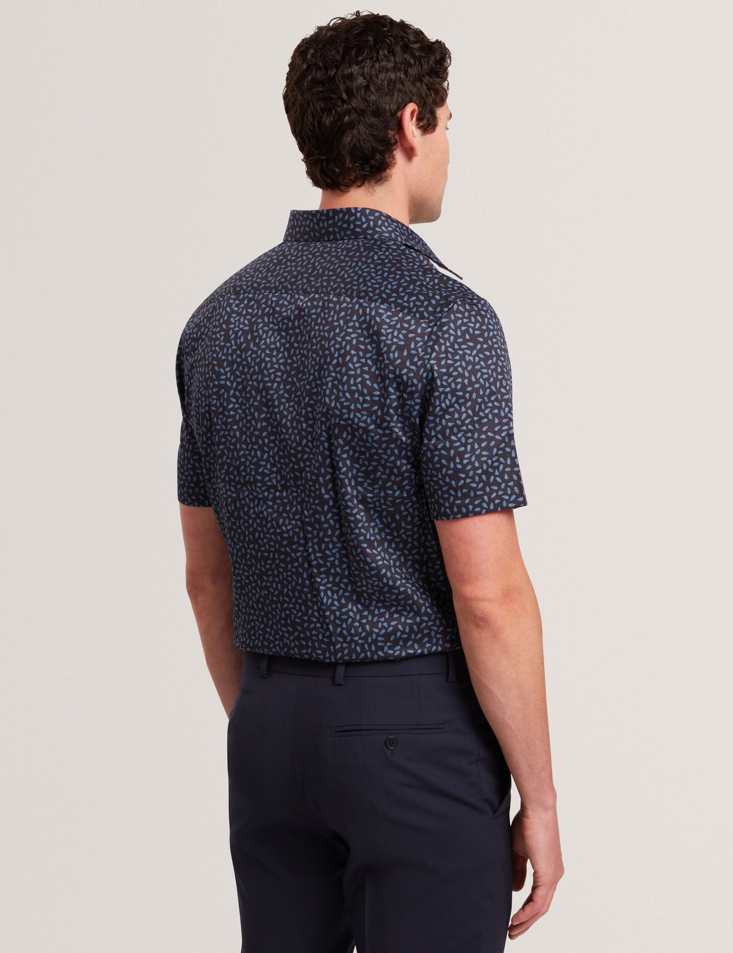 Ted Baker CAMPDEN - Mini Leaf Print Short Sleeve Cotton Shirt NAVY