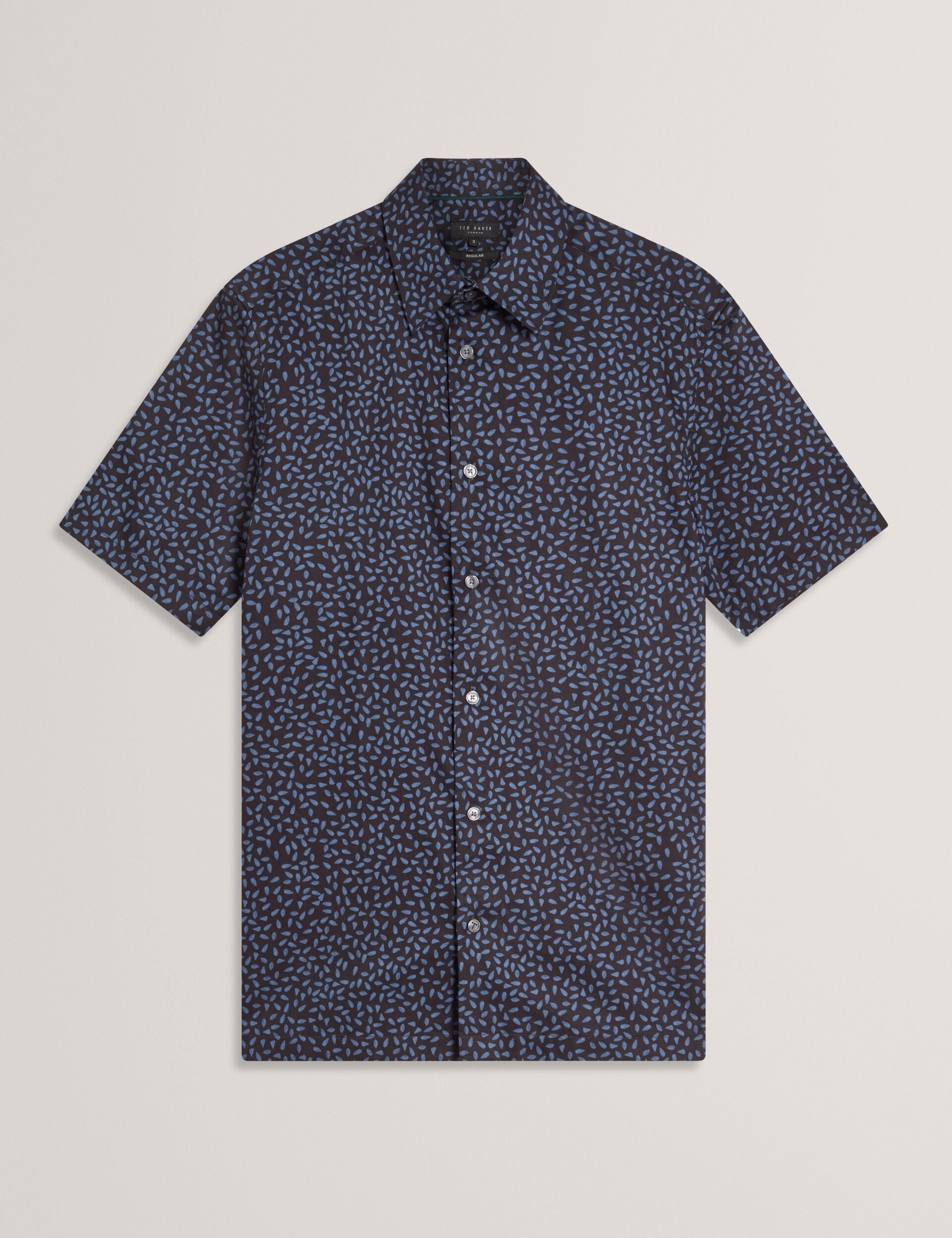 Ted Baker CAMPDEN - Mini Leaf Print Short Sleeve Cotton Shirt NAVY