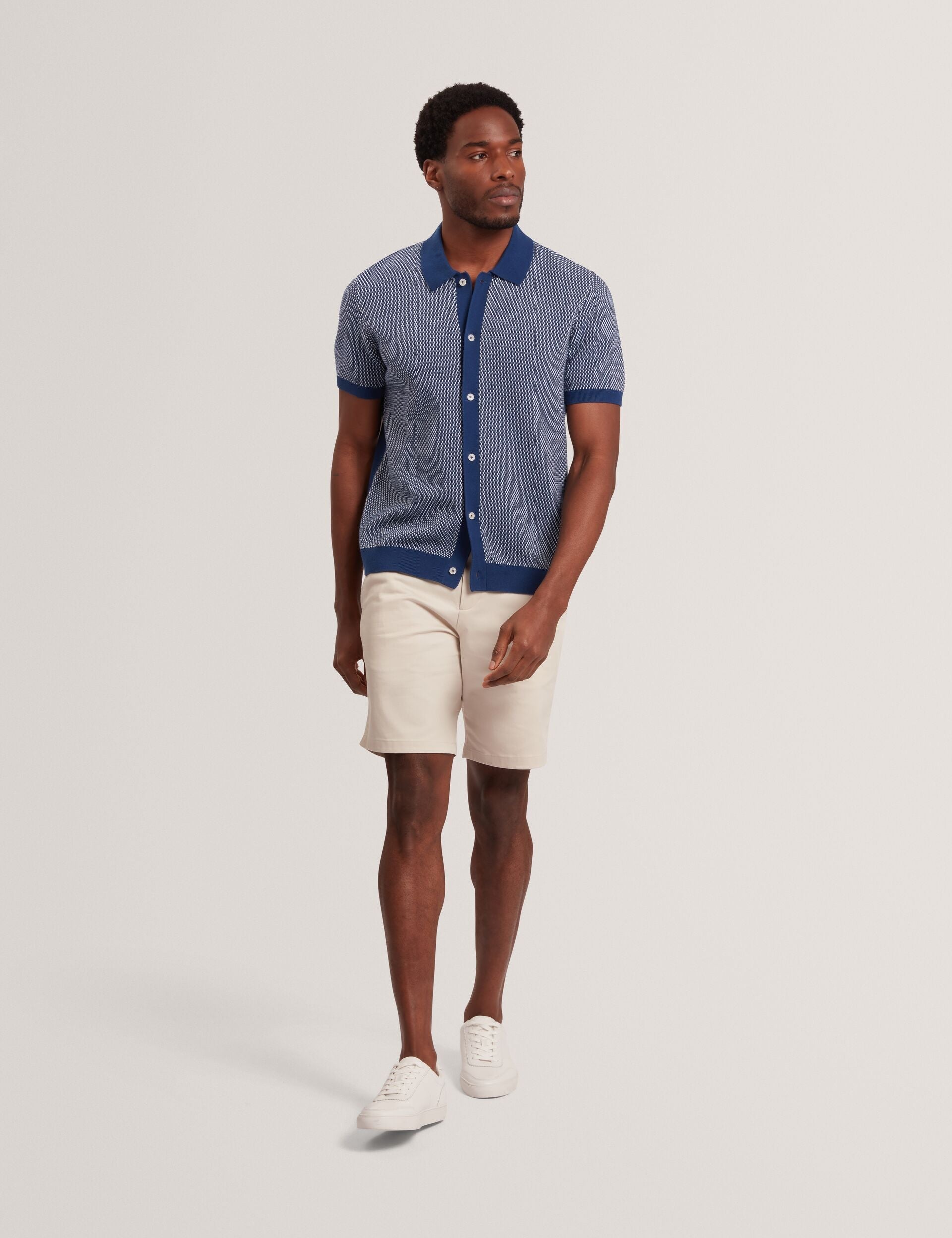 Ted Baker NOLIVA Textured Stitch Knitted Button-Through Shirt MID NAVY