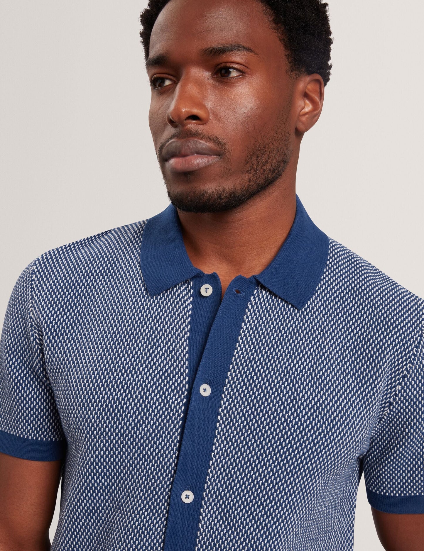 Ted Baker NOLIVA Textured Stitch Knitted Button-Through Shirt MID NAVY