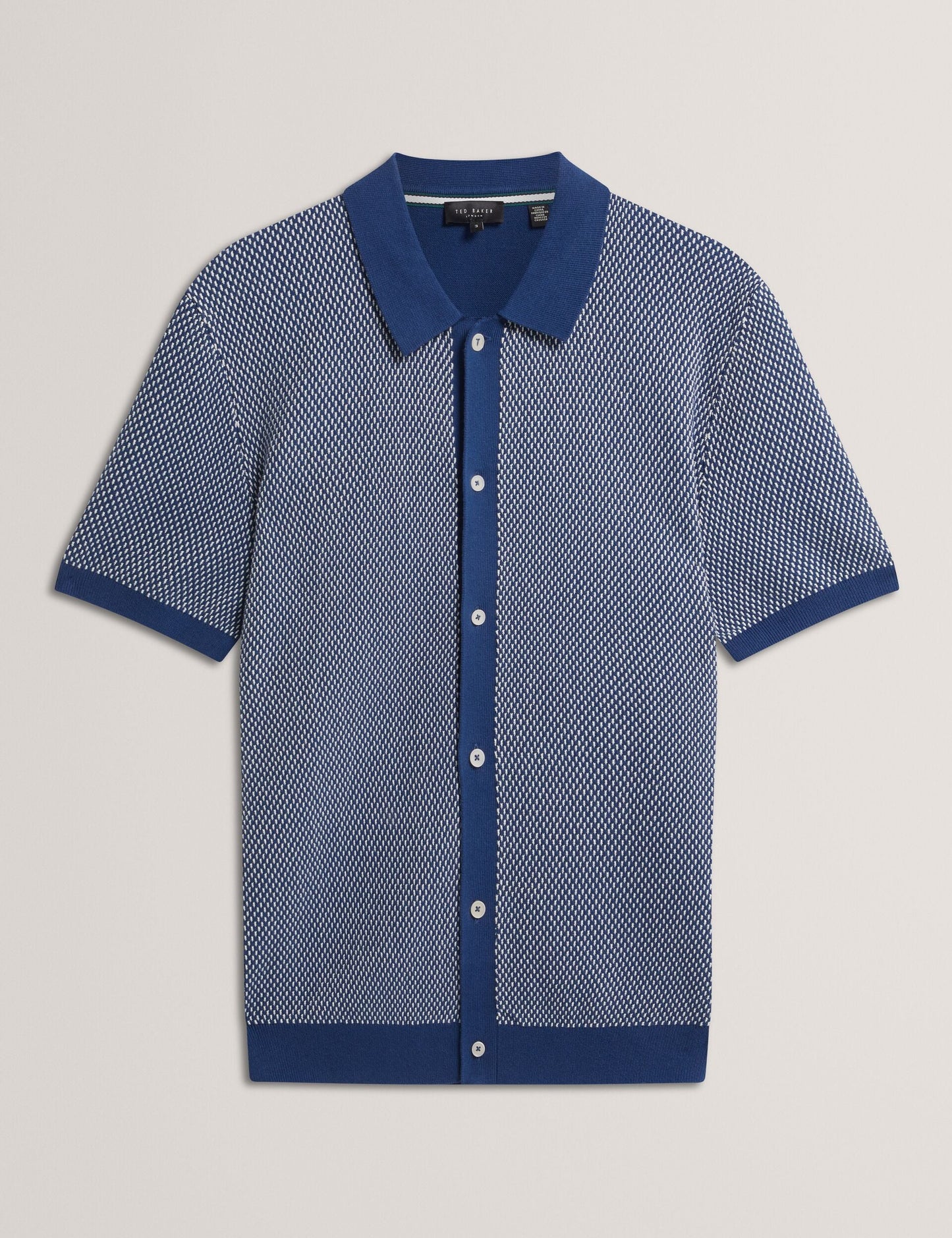Ted Baker NOLIVA Textured Stitch Knitted Button-Through Shirt MID NAVY