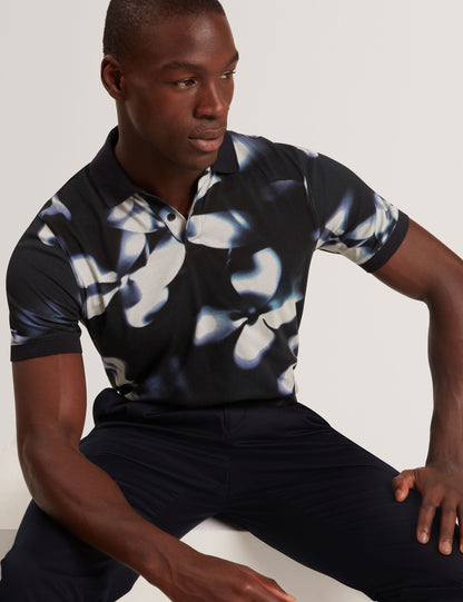 Ted Baker LONGBRI Photographic Floral Print Cotton Polo Shirt NAVY