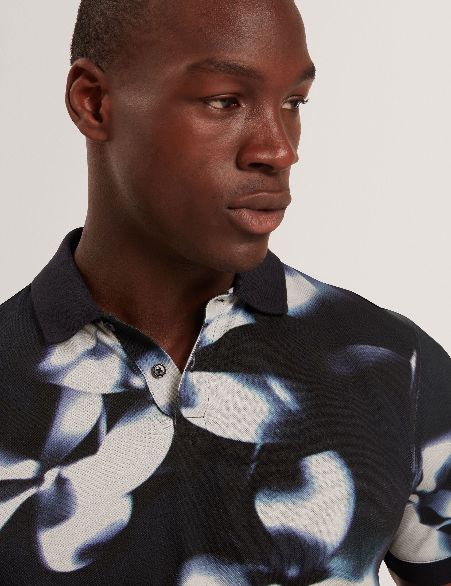 Ted Baker LONGBRI Photographic Floral Print Cotton Polo Shirt NAVY
