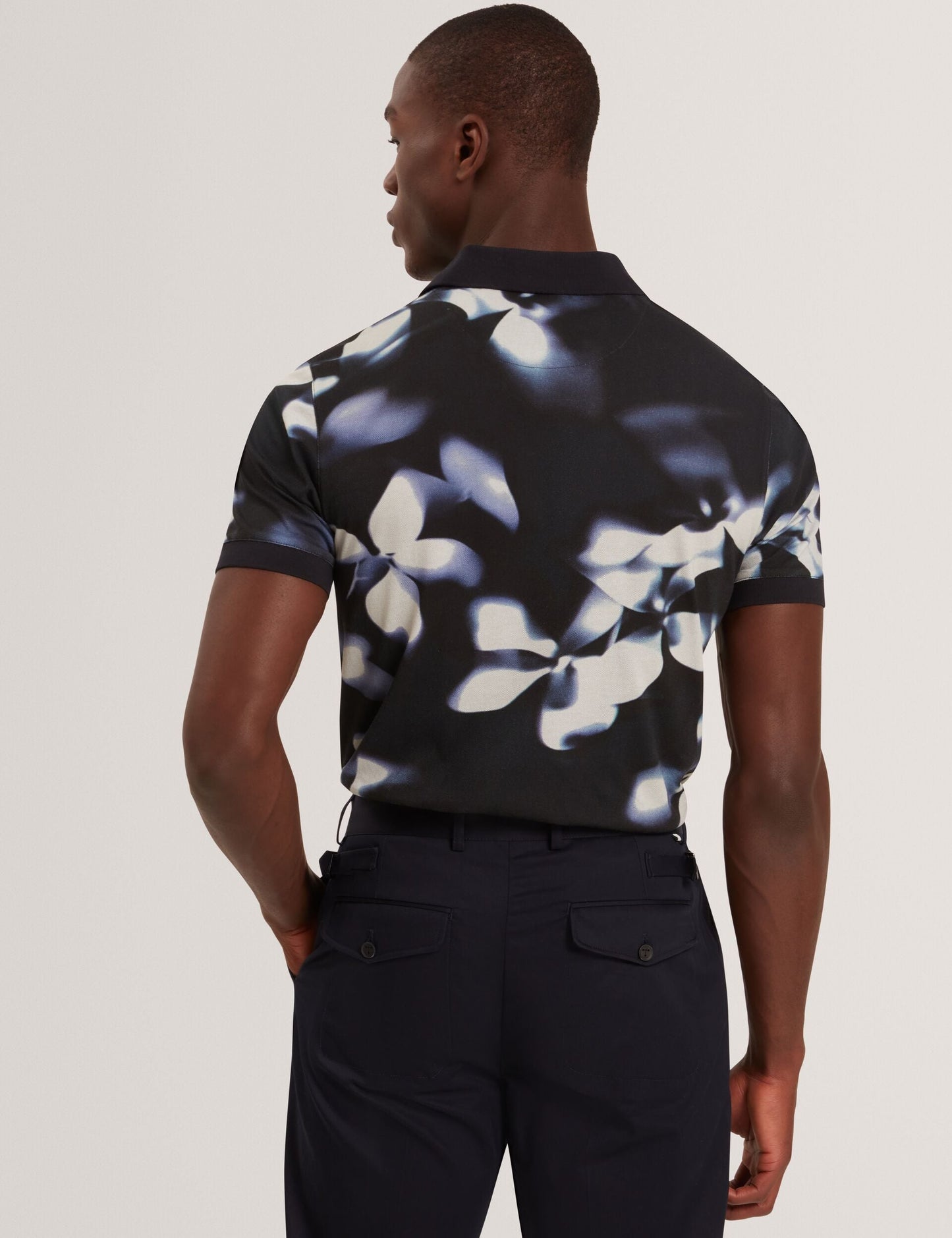 Ted Baker LONGBRI Photographic Floral Print Cotton Polo Shirt NAVY